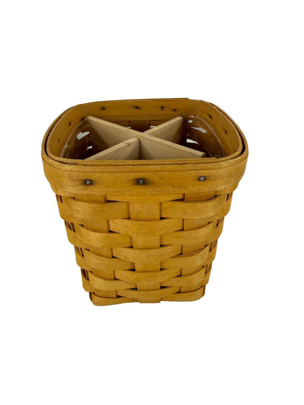 1999 Longaberger Small Spoon Basket w/Wood Divider & Protector 5.5L x 5.5W x 6H